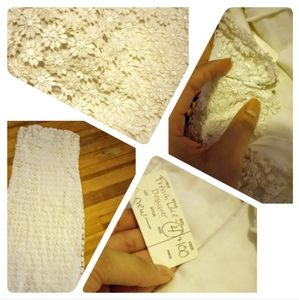 Vintage French Flower lace white dress midi strapless